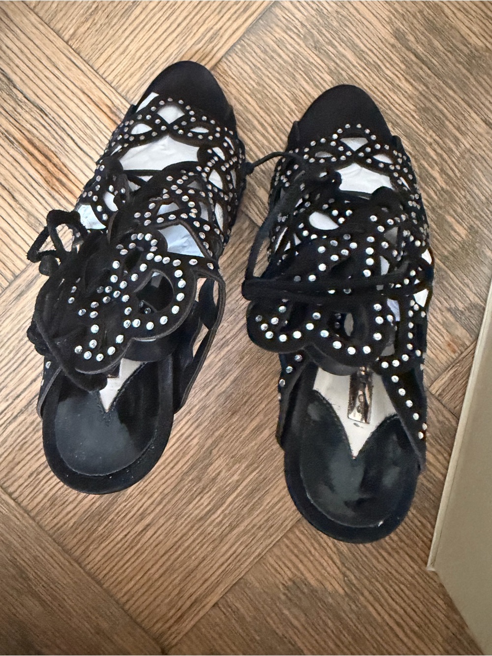 Women’s Embellished Black Lace-Up Sandals